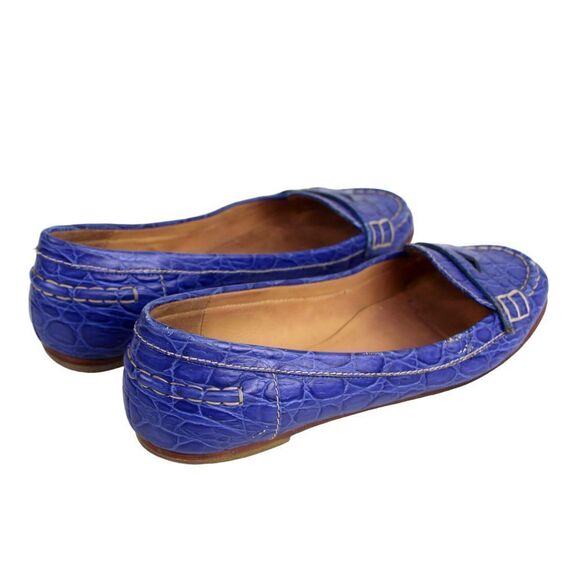 Daniblack BLUE CROCO EMBOSSED REAL LEATHER LOAFER FLATS POINTED TOE SHOES 7.5M - Picture 5 of 12